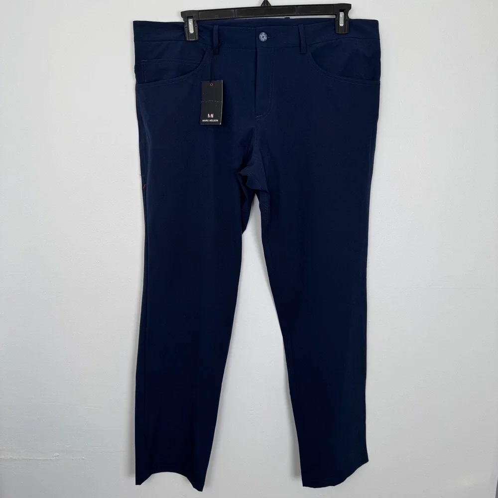 Marc Nelson Denim Golf Pants Navy Size 40 Straight Leg Flat Front Mens‎